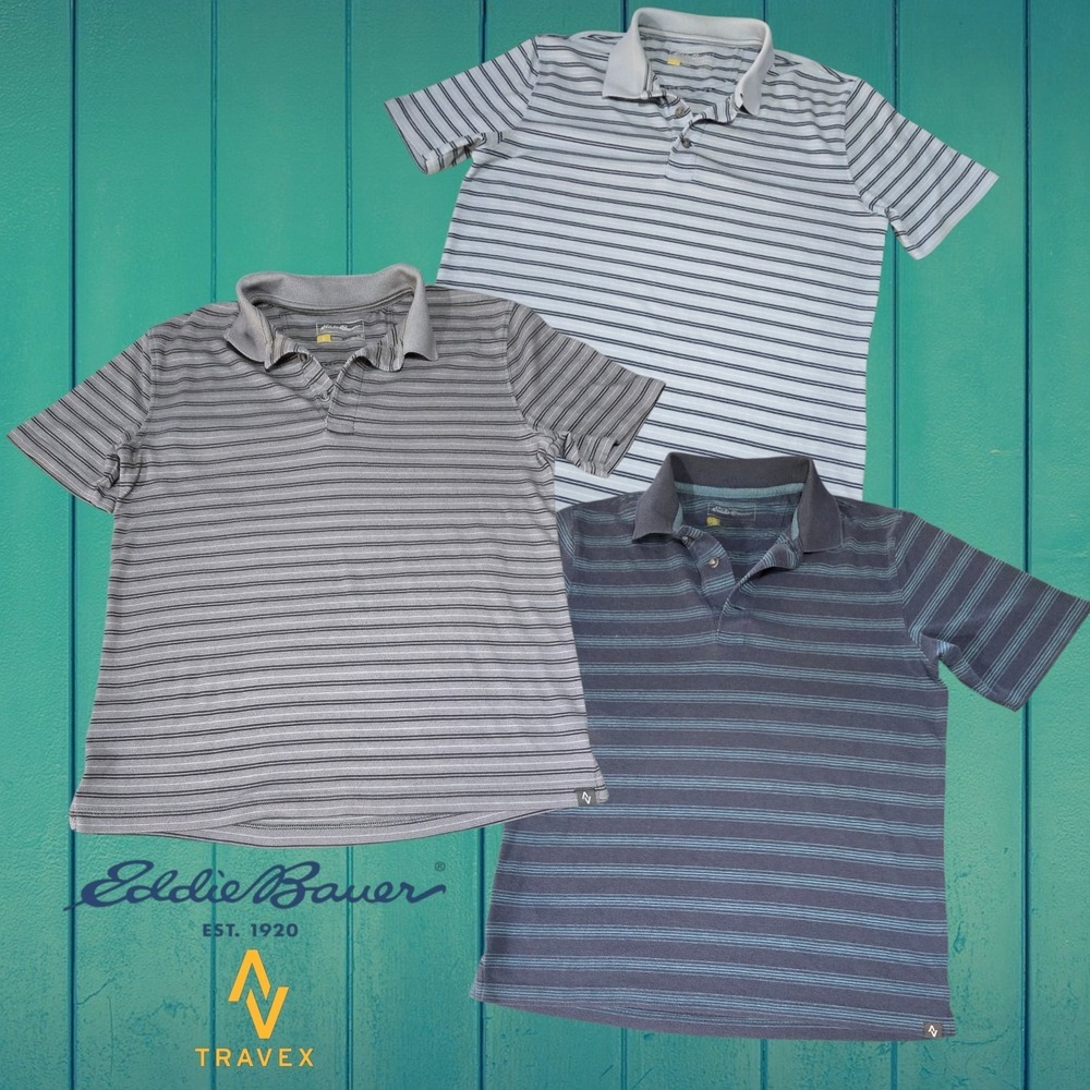 Eddie Bauer Mens Travex Striped Performance Polo Shirt Bundle Multi M